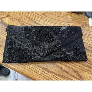Vintage Star Brand Black Beaded Sequin Clutch Evening Bag Elegant Hong Kong